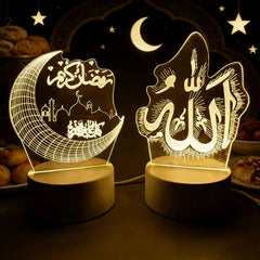 Muslim Ramadan Festival Supplies Neon Lamp USB Operated 3D Acrylic LED Night Light EID Mubarak Ornaments Bedroom Home Decor
