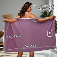 1 Pcs Women's Plus Size Wearable Bath Towel-Cute Bow Soft Shower Skirt for Women-Adjustable Bath Robe with Pocket for Home an