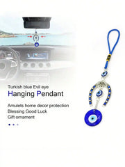 1pc Devil's Eye Horseshoe-shaped Blue Eye Rhinestone Lucky Decoration Pendant, Keychain & Car Hanger
