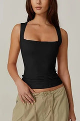 Women’s Square Neck Sleeveless Crop Tank Top – Y2K Style