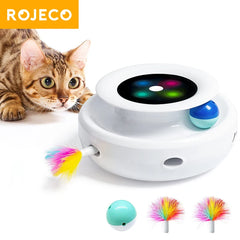 ROJECO 2 in 1 Smart Cat Toys Automatic Feather Fun Ball Toy Set For Cat Dog 5 Modes Electronic Interactive Pet Toy Accessories Pet Shop