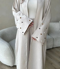 Heart Embroidery Thin Linen Open Abaya Kimono Muslim Dress Abayas for Women Dubai Luxury Turkey Ramadan Eid Islam Clothes Kaftan