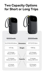 Baseus 22.5W 10000mAh 20000mAh Power Bank Built-In Retractable USB-C & Lightning Cable for iPhone 16 Samsung S25 Xiaomi Poco