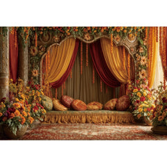 Happy Diwali Photography Backdrop Marigold Flower Curtain Puja Ganpati Pooja Traditional Wedding Birthday Party Photo Background
