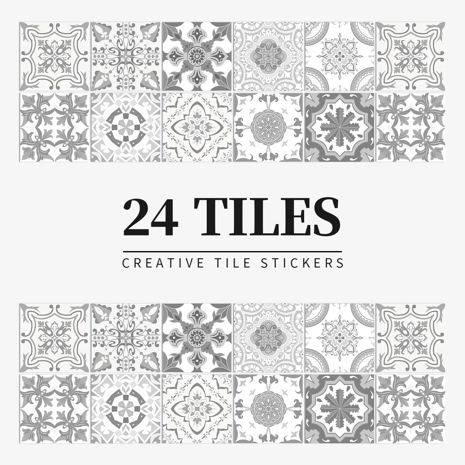 24 pieces of Mandala Retro Pattern Glossy Self-adhesive Tile Stickers for Kitchen and Bathroom Removable Waterproof Wall Sticker Home Decor