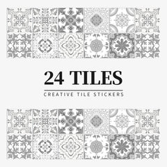 24 pieces of Mandala Retro Pattern Glossy Self-adhesive Tile Stickers for Kitchen and Bathroom Removable Waterproof Wall Sticker Home Decor