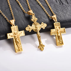 Religious Stainless Steel Cross Pendant Necklace for Women Men Charms for Chain Choker Christian Metal Jewelry Making Accessory