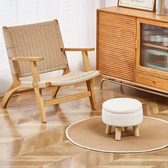 Velvet Round Ottoman with Wood Legs Multifunctional Footrest