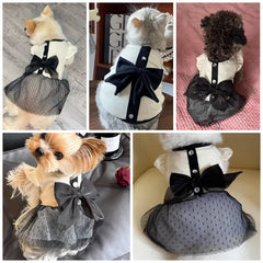 Luxury Dog Dress for Small Dogs Summer Puppy Clothes Bow Lace Dog Skirt Black White Dog T Shirt Girls Dog Costume Chihuahua Vest Pet Shop Pet Clothing