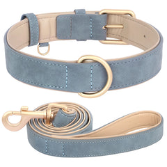 Soft Padded Dog Collar Leash Set PU Leather Pet Dog Collars With Walking Lead Rope Adjustable For Small Medium Dogs Pug Pet Shop