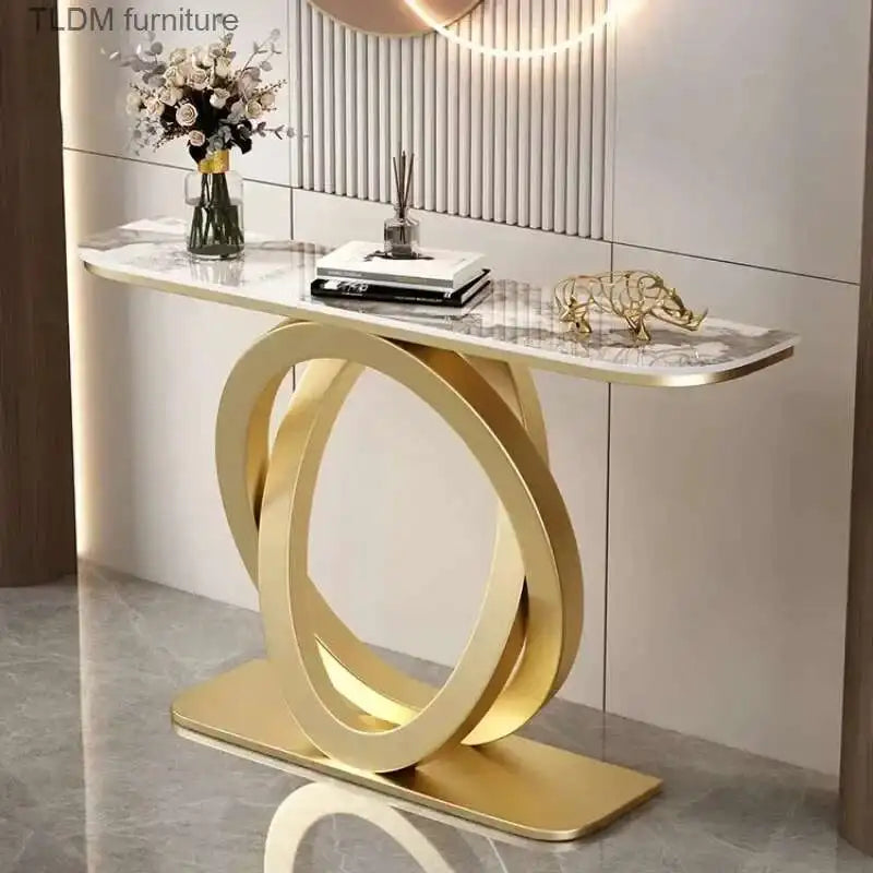 Luxury tablet computer console table Italian semi-circular iron entrance cabinet table Console Tables Creative corridor end view