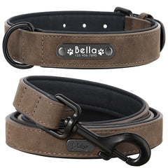 Custom Leather Dog Collar Leash Personalized Pet Collar and Leash Set Durable Leather Collar Lead for Small Medium Large Dogs Pet Shop
