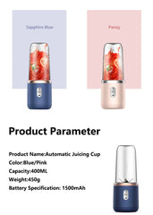 Portable Juicer Blender 400ml Electric Fruit Juicer USB Charging Lemon Orange Fruit Juicing Cup Smoothie Blender Machine 2cups