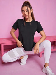 Yoga outfit women's summer sports T-shirt loose breathable quick drying top mesh back training fitness short sleeved