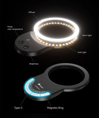 Fotorgear Mini Selfie Ring Light Magnetic Phone Fill Light for iPhone Xiaomi 14 Ultra for Live Photography Selfies