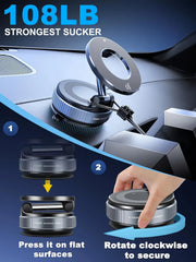 Strong Magnetic Car Phone Holder Foldable 360° Adjustable Vacuum Suction Mount Universal for Car, Desk, Bathroom