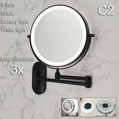 Golden Wall Folding Makeup Mirror Double Side Fill Light Magnifying USB Charging Led Tricolor Dimming Bathroom Cosmetic Mirrors