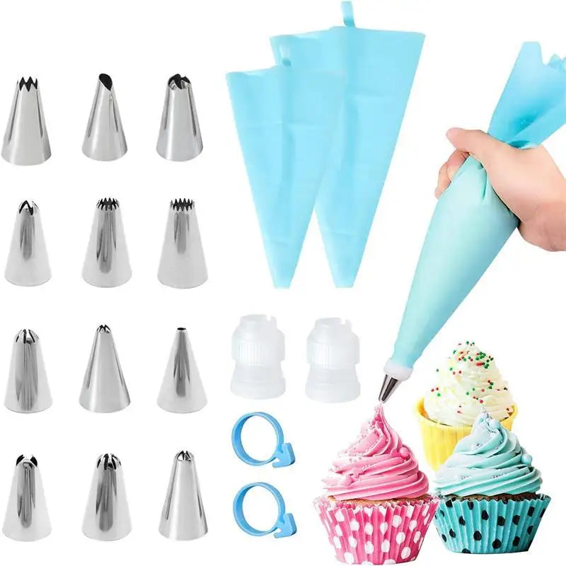 Silicone Piping Bags and Tips Set Cake DIY Decorating Kit with Stainless Steel Nozzle Reusable Silicone Pastry Baking tool Cooking Essentials, Kitchen Tools
