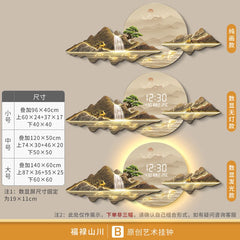 New Chinese style living room decoration painting 2025LED light clock wall mounted digital display electronic clock painting