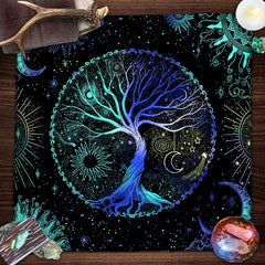 Tree Of Life Tarot Card Tablecloth Moon Phase Plants Table Cloth For Tarot Witch Wicca Altar Cloth Divination Cloth Card Pad