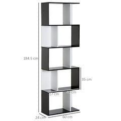 HOMCOM 5-tier Bookcase Storage Display Shelving S Shape design Unit Black Office Furniture