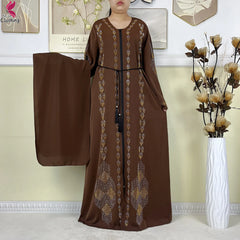 New Style Women Muslim Dress Chiffon Open Abaya 2024 Dubai Women Elegant Dress Islamic Clothing Zipper Cardigan Abaya With Scarf