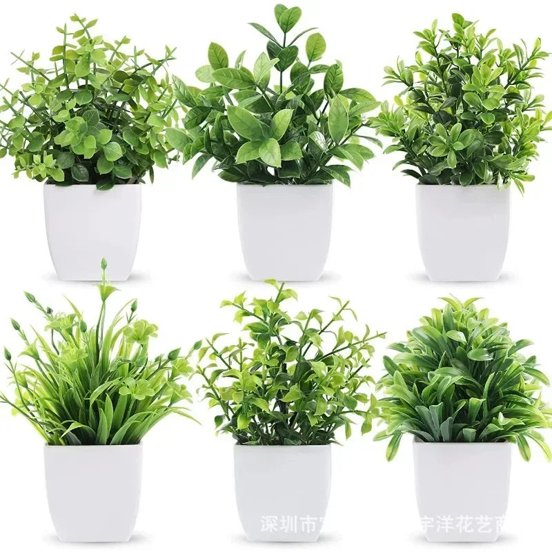Artificial Bonsai Green Fake Plant Eucalyptus Flower Potted Plant for Indoor Outdoor Home Bedroom Garden Decoration Home Decor, Plants & flowers