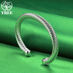 ALITREE 925 Sterling Silver Fashion Bangles Twists Bangle For Women Mens Fashion Birthday Wedding Party High Quality Jewelry