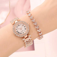 Luxury Women’s Diamond Steel Band Watch & Bracelet Set