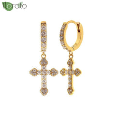 925 Sterling Silver Needle Fashion Cross Pendant Hoop Earrings for Women Vintage Gold Color Small Earrings Luxury Jewelry Gifts