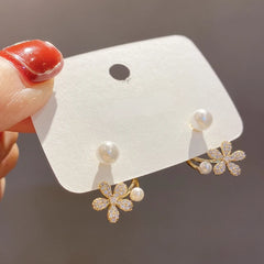 14K Gold Zircon Pearl Twist Stud Earrings for Women