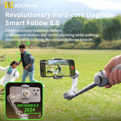 AOCHUAN 3-Axis Handheld Gimbal Phone Stabilizer with Extension Rod  8.0 Anti Shake Face Tracking for Phone Outdoor Shooting Vlog