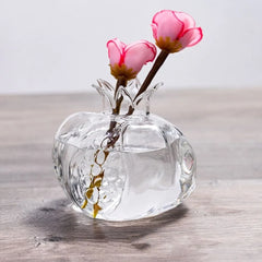 Creative Red Pomegranate Glass Vase Pomegranate Glass Hydroponic Flower Vase Hammer Pattern Transparent Fruit Vase Home Decor