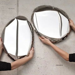 Modern Stainless Steel Water Drop Decorative Mirror Wall Hanging Restaurant Model Room Wall Decoration Pebble Stone Hanging  CC