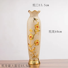 Modern Ceramic Flower Vase 48cm Large Floor Standing Golden Water-Filled European Style Living Room Decorative Flower Pot