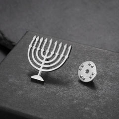 Jewish Menorah Candle Holder Brooch for Women Men Stainless Steel Faith Lamp Shirt Suit Badge Pin Religious Judaica Accessories