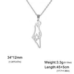 Teamer Israel Map Star of David Pendant Necklace for Women Men Jewish Stainless Steel Necklace Ethnic National Jewelry Wholesale