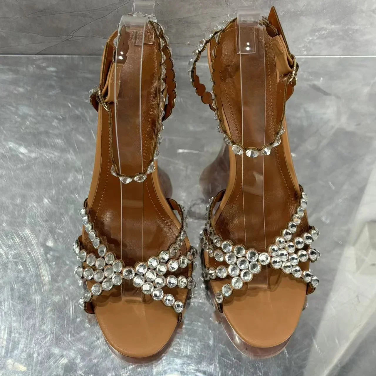 rhinediamond Round Toe Thin With Thin Sole Spring New Women's Shoes Sandals Sexy Elegant Ladies Wedding Party Heels