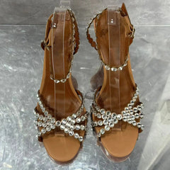 rhinediamond Round Toe Thin With Thin Sole Spring New Women's Shoes Sandals Sexy Elegant Ladies Wedding Party Heels