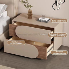 Cream Style Solid Wood Nightstand Mid Century Modern Bedside Table Large Storage Cabinet Luxury Aesthetic Bedroom Furniture Unit