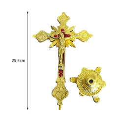 Jesus Crucifix Sculpture Jesus Cross Statue Catholic Figurine Standing Crucifix for Home Altar Living Room Table Bedroom