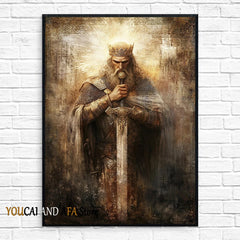 King Arthur and Excalibur Sword in The Stone Sikh Kirpan Sword Excalibur Hilt Poster Canvas Painting Wall Pictures Home Decor