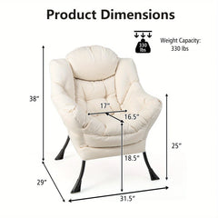 Costway Modern Polyester Fabric Lazy Chair Single Corner Sofa Chair W Side Pocket Beige Living Room Furniture