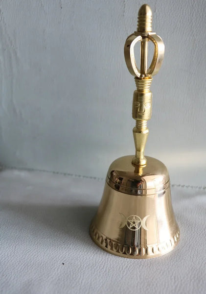 Altar Bell  triple moon Pentagram Ritual Brass Bells wicca prop ceremony Divination Astrology tool witchcraft Supplies for altar