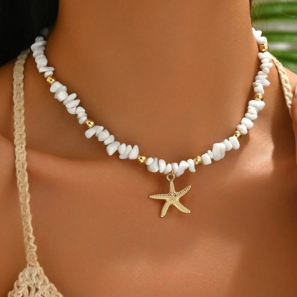 Fashionable  Natural Seashell Beaded Necklace Shell Pendant Ocean Inspired Jewelry Choker Suitable Holiday Party Daily