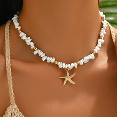 Fashionable  Natural Seashell Beaded Necklace Shell Pendant Ocean Inspired Jewelry Choker Suitable Holiday Party Daily