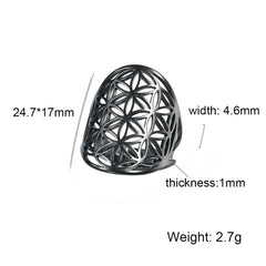 EUEAVAN Flower of Life Ring Stainless Steel Sacred Geometry Archangel Metatron Ring Adjustable Amulet Jewelry Gift Wholesale