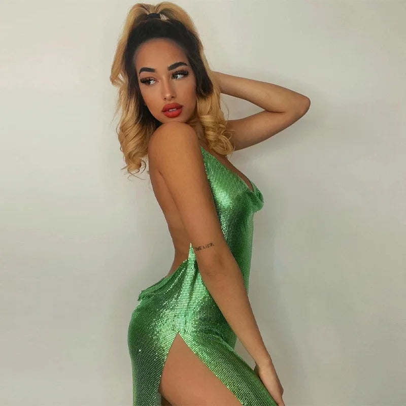 Women’s Sequin Halter Backless Bodycon Mini Dress
