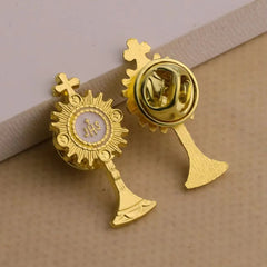 10Pcs Enamel JHS Cross Chalice Medal Brooches Catholic First Communion Jesus Grail Lapel Pin Breastpin Jewelry Accessories