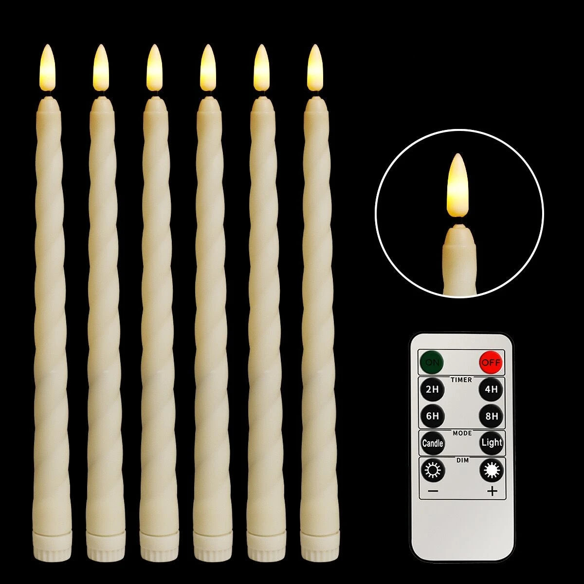 6pcs 11" Led battery operated flickering 3D Wick Spiral LED taper candle lamp candlestick Xmas wedding table Church Decor 28cm